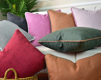 Linen Pillow Cover with Piping, Upholstery Fabric Cushion