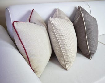 Contrast Piping Linen Pillow Cover: Modern Throw Cushion