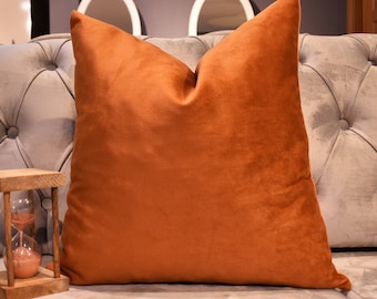 Housse de coussin en velours rouille, taie d'oreiller en terre cuite, fait main