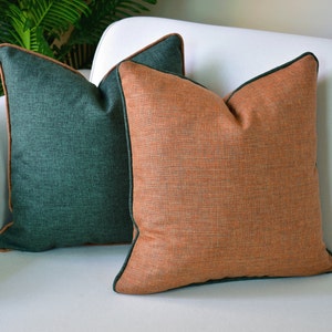 Rust pine green matched linen pillow * Linen lumbar throw pillow cover * Upholstery linen fabric pillows * Linen textured cushion covers