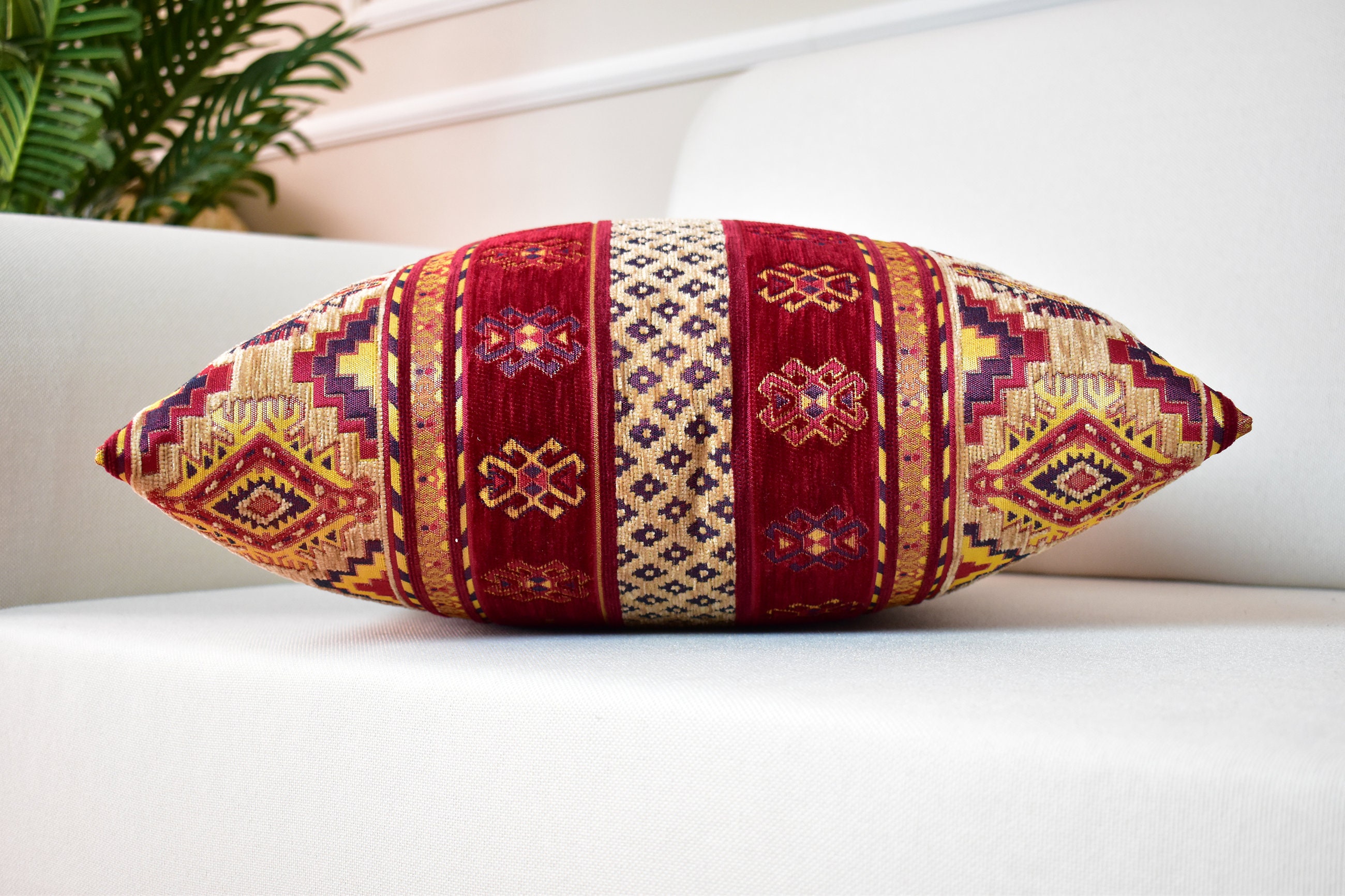 Handmade Kilim Tapestry Pillow Cover 20x20 - Ethnic Turkish Red/Cream Pattern For Sofa, Couch, Or Outdoor Decor