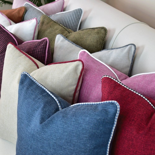 Housse de coussin lombaire en lin velours côtelé, housse de coussin lombaire avec passepoil en lin, couvre-oreillers européens en lin de luxe, 20 couleurs et tailles différentes