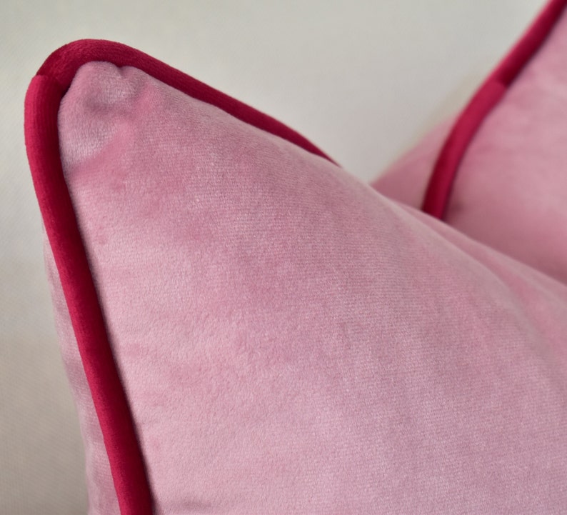 Baby Pink Pillow with Fuchsia Piping Customizable Pillow Upholstery velvet fabric pillow cover Velvet Throw Pillow All Size & Colors zdjęcie 1