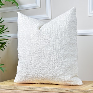 White Woven Linen Throw Pillow Cover, Soft Linen Euro Pillow Sham for Bedroom, Textured Linen Cushion Cover for Sofa, Soft Linen Pillow Case