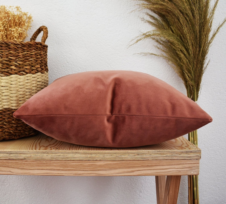 Dusty Rose Velvet Pillow Cover, Handmade Home Decor image 2