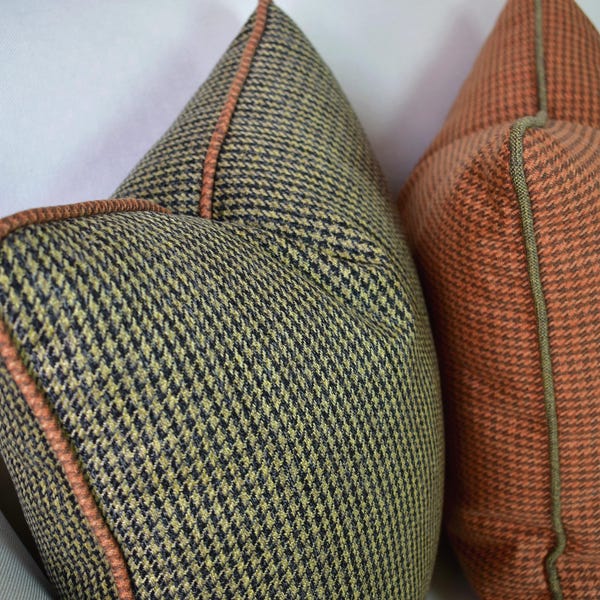 Modern Linen Throw Pillow Cover, Contrast Piping, All Sizes