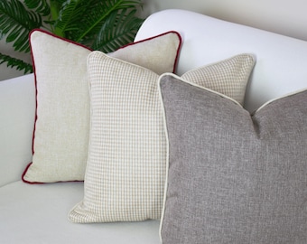 Piped Linen Pillow Cover, Durable Designer Throw Cushion