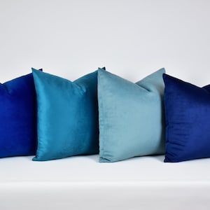 Blue Velvet Pillow Cover, Velvet Euro Sham Cover, Velvet Throw Pillow, Bohemian Cushion Cover, Luxury Home Decor Pillow Cover