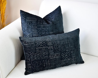 Black Mudcloth Pillow Cover, African Cushion, Double Sided