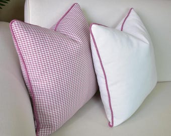 Linen Throw Pillow Cover with Contrast Piping, Custom Cushion Home Decor