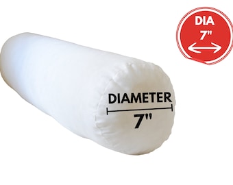May include: White cylindrical pillow with a diameter of 7 inches. The pillow is made of a soft, white fabric and is perfect for sleeping or lounging.