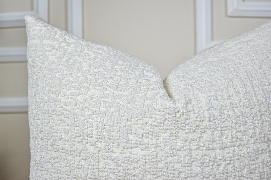 White Woven Linen Throw Pillow Cover, Soft Linen Euro Pillow Sham for