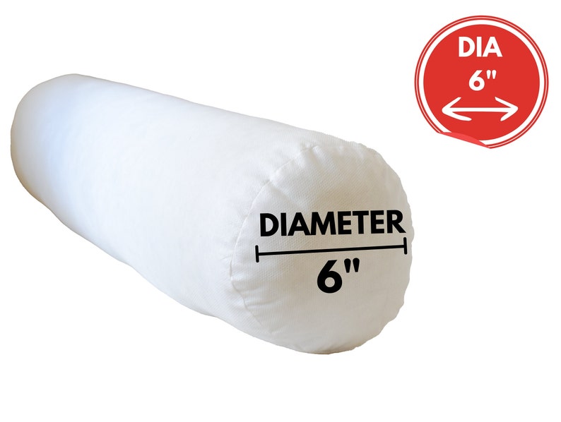 May include: White cylindrical pillow with a diameter of 6 inches. The pillow is made of a soft, white fabric and is perfect for sleeping or lounging.