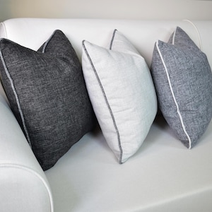 Black Linen Throw Pillow Cover, Piping Linen Cushion Cover, Designer Washable Linen Pillow Case, Durable Linen Throw Pillow Cover, All Sizes