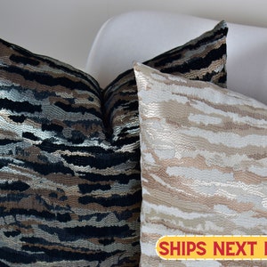 Striped camouflage hand woven pillow cover, Black tiger striped throw pillow cover, Multiple black euro sham, durable and hidden zipper