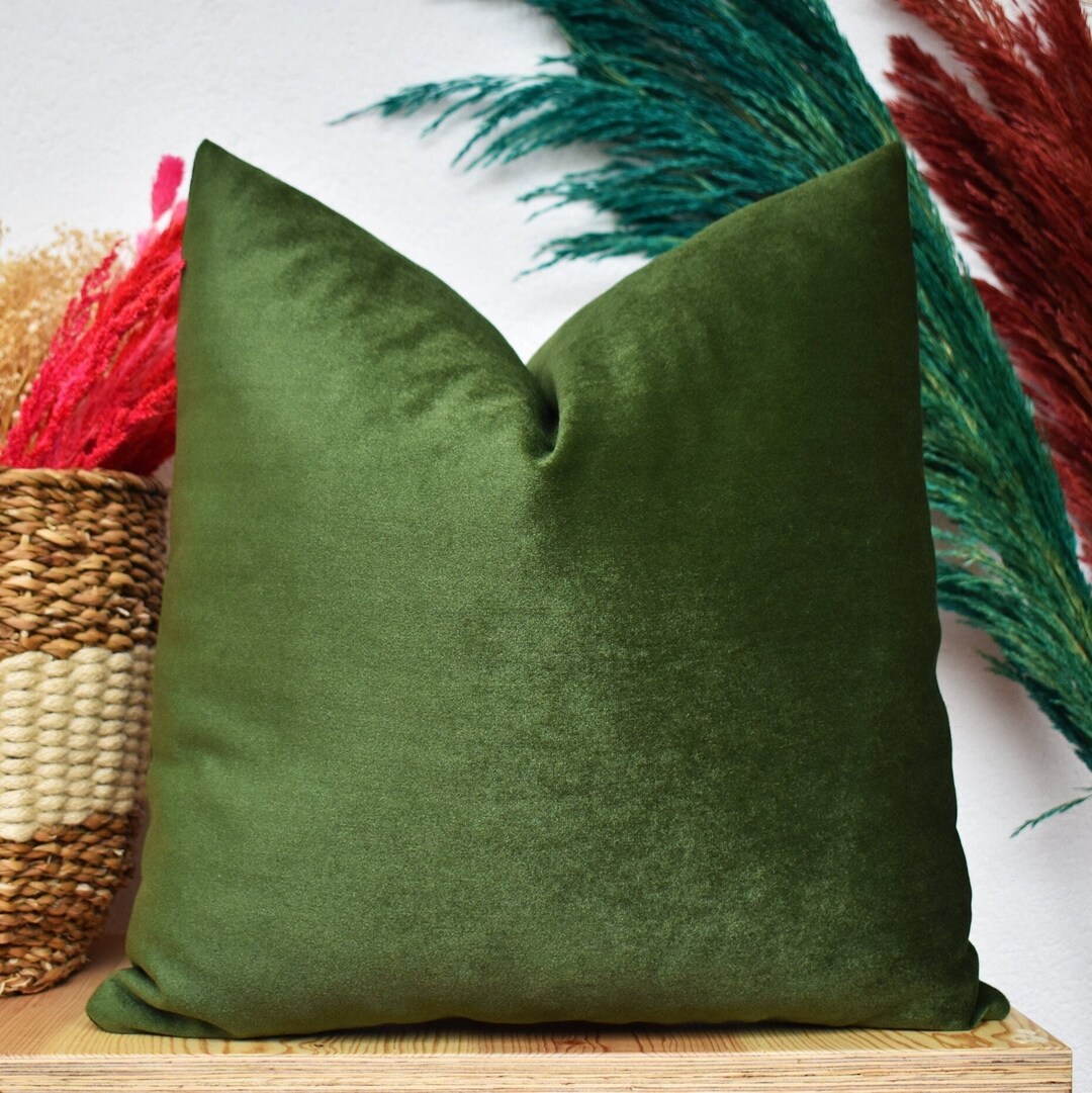 Olive Green Velvet Pillow Cover Green Throw Pillow Luxury Etsy