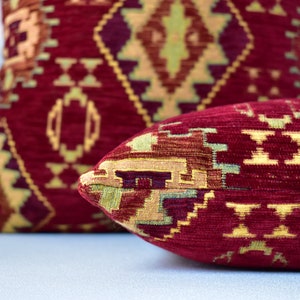 Red Turkish Kilim Pillow Cover, Red Woven Lumbar Throw Pillow Cover, Red Kilim Euro Sham, Geometric Kilim Cushion Cover, Ethnic Pillow case