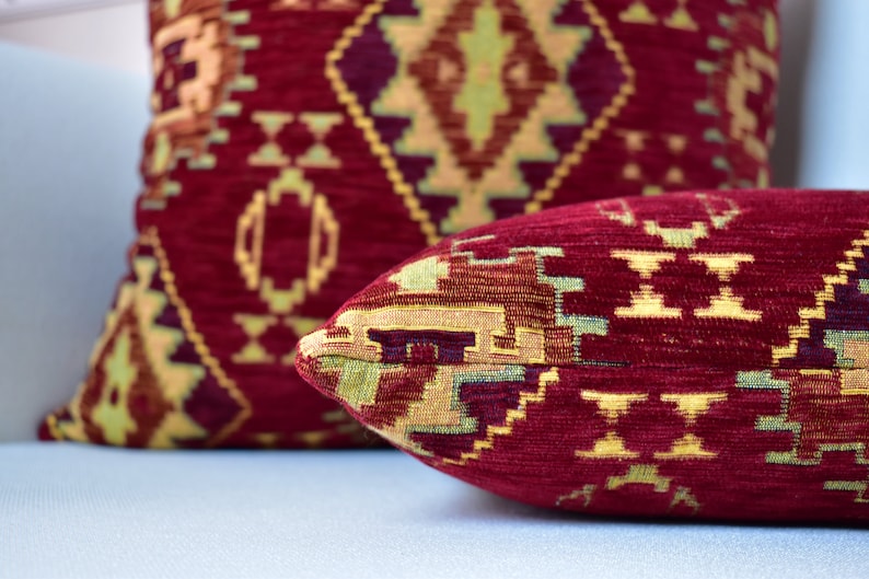 Red Moroccan Kilim Pillow Cover Turkish Lumbar Throw Pillow Etsy