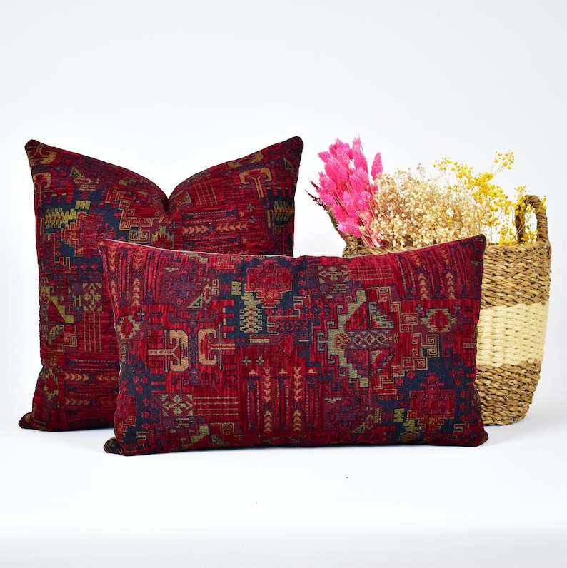 Any size red turkish kilim throw pillow cover,rug kilim cushion cover,soft bohemian pillow cover,boho pillow cover,woven boho pillow cover,sofa and couch pillow cover,living room and bedroom rug pillow cover