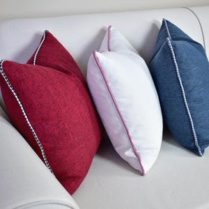 White red blue linen throw pillow cover, Piping linen cushion cover, Designer linen pillow, Lumbar and square throw pillow cover, Only cover