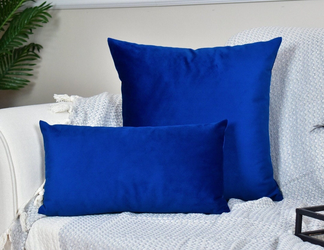 Blue Velvet Pillow Case With 64 Size Options, Blue Soft Velvet Euro