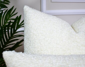 White Woven Boucle Pillow Cover, Bohemian Textured Throw Pillow