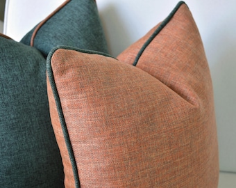 Linen Throw Pillow Cover with Contrast Piping, Custom Decorative Cushion Case