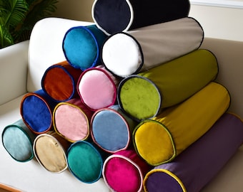 Velvet Bolster Pillow Cover with Piping, Custom Lumbar Pillow