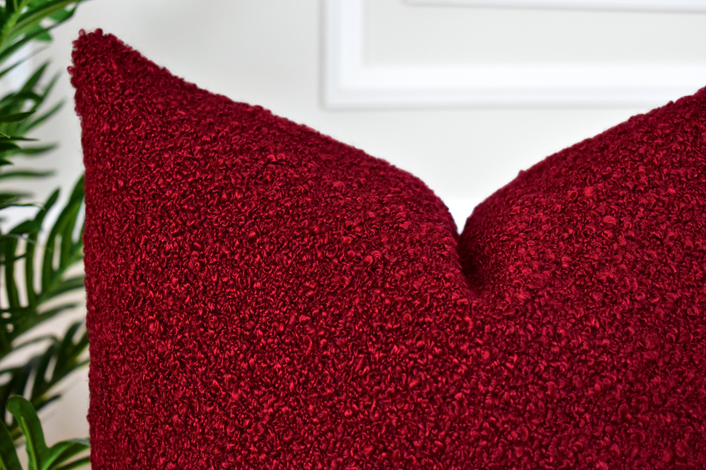 Christmas Red Boucle Pillow Cover, Soft Living Room Red Throw…