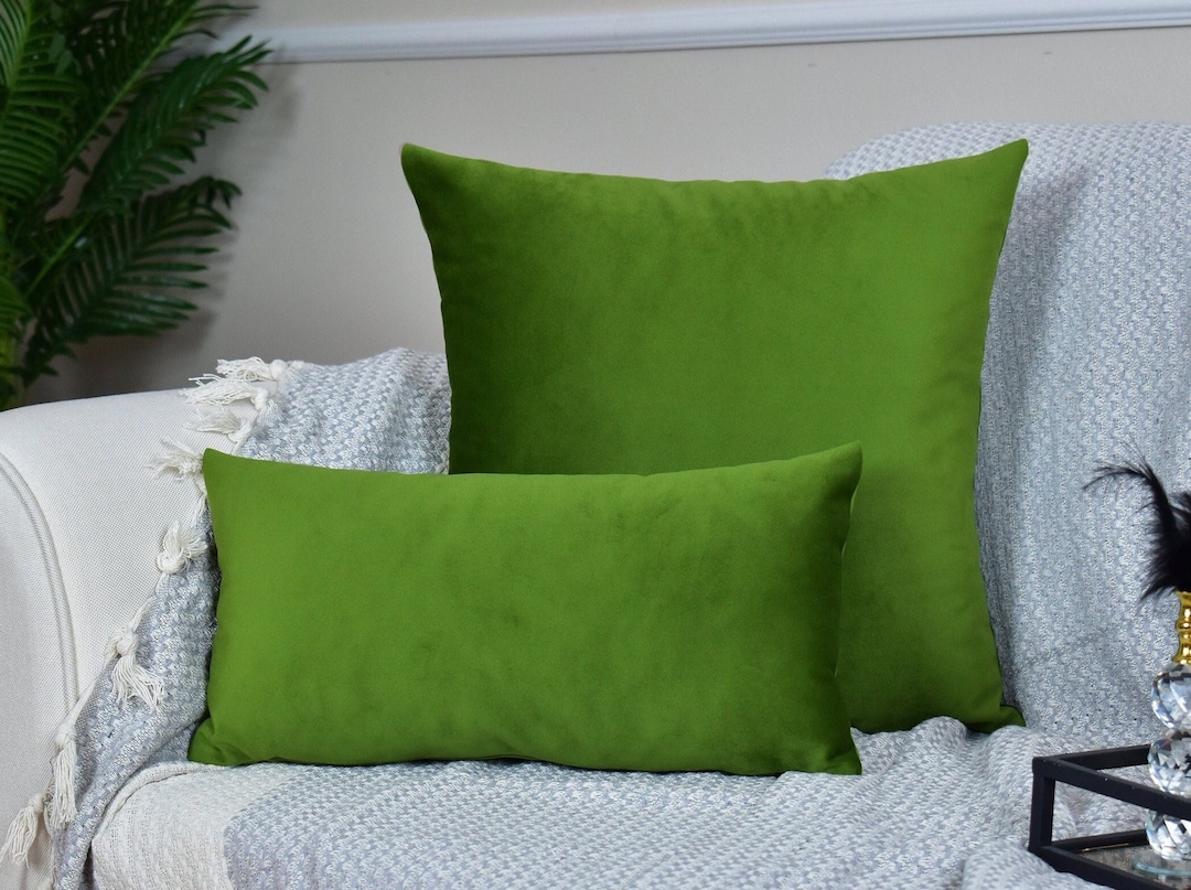 Green Velvet Lumbar Throw Pillow Cover Ultra Soft Velvet Pillow Case