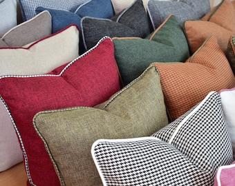 Customizable Linen Throw Pillow Cover, Contrast Piping, Any Size