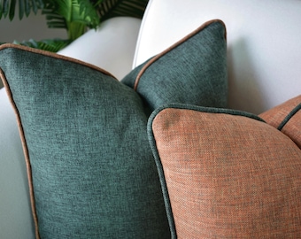Linen Throw Pillow Cover: Color Edge Piping, Living Room Cushion