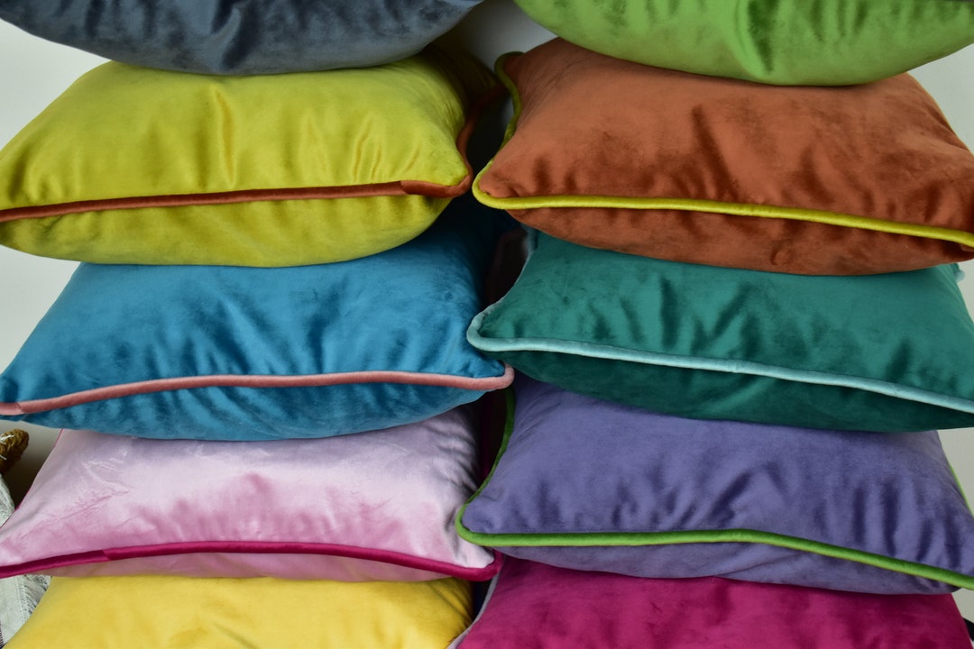 Velvet Pillow With Piping and Invisible Zipper Customizable Color