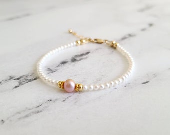 Freshwater Seed Pearl Bracelet, Gold Filled Clasp, Elegant Jewelry, Wedding Jewelry, Dainty Pearl, Stacking Bracelet