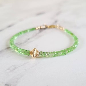Green Tsavorite Garnet Bracelet, Gold Filled Clasp, Stacking Bracelet, January Birthstone