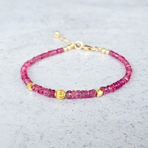 Burmese Pinkish Red Spinel Bracelet, Gold Filled Clasp, Dainty Jewelry, Stacking Bracelet, Gift for Her, 18K Gold Bead