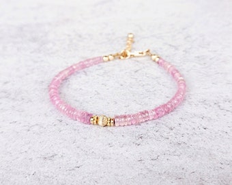 Light Pink Sapphire Bracelet, Gold Filled Sterling Silver, September Birthstone