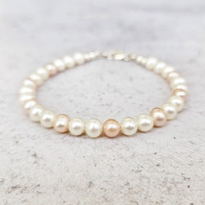 Pink and White Freshwater Pearl Bracelet, Sterling Silver Clasp