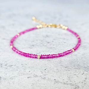 Burmese Ruby Bracelet, Gem Grade Fuchsia Ruby, Gold Filled