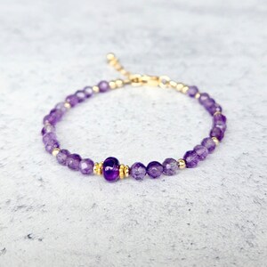 Purple Amethyst Bracelet, Gold Filled Clasp, Sterling Silver, Stacking Bracelet, Gift for Her, February Birthstone