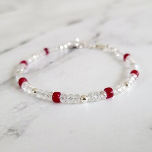 Ruby and White Topaz Bracelet, Gold Filled, Sterling Silver, Stacking Bracelet