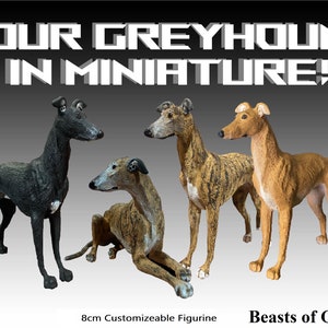 Your Greyhound in Miniature! Customizable Hand Painted Resin Greyhound Figurine by Beasts of Genesis