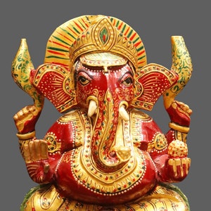 Lord Ganesha Handcrafted Wooden Statue  decorated ganesha Colorful ganesha Painted ganesha Hand crafted ganesha Home temple ganesha