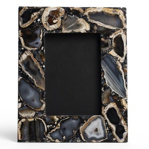 Agate Photo Frame Natural Golden Black Agate Gemstone for Minimal Home Decor or Gift Idea for Any Occasion