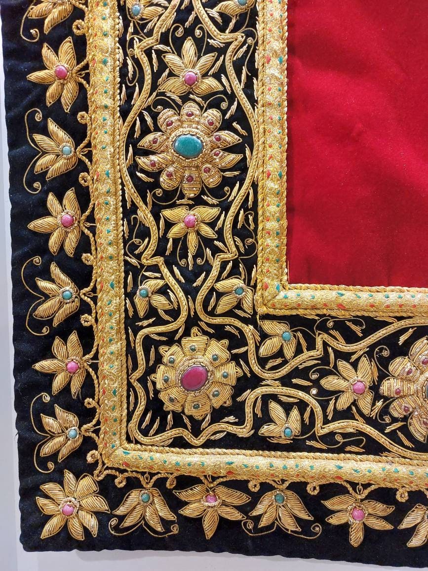 Zardozi Wall Hanging Zardozi Cluch Work Embroidery Wall Carpet Etsy
