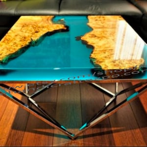 12 X 12 Coffee end Tabletop Acacia wood blue crystal-clear Epoxy Resin Square Table | Home décor table | handmade | custom order