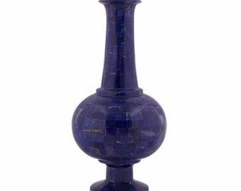 Marble Flower Vase Semi Precious Stones Lapis Lazuli Inlay Handmade Art Work Home Decor