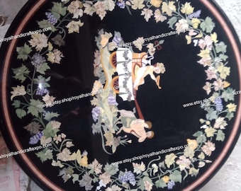 Black Marble Coffee, Dining, Center Tabletop inlay semi-precious stones Inlay Work