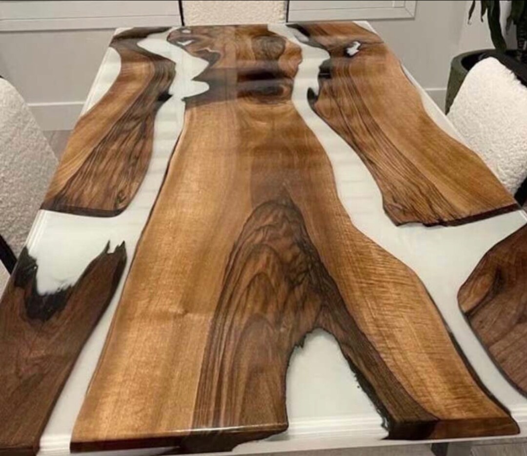 White Epoxy Table Tops, Handmade Furniture, Dining Room Table, Epoxy