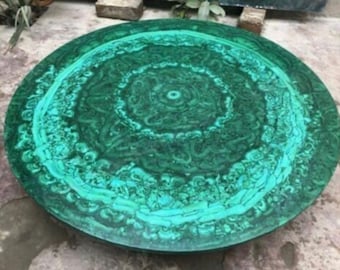 Handmade Malachite Stone Table Top: Pietra Dura Inlay Coffee Table